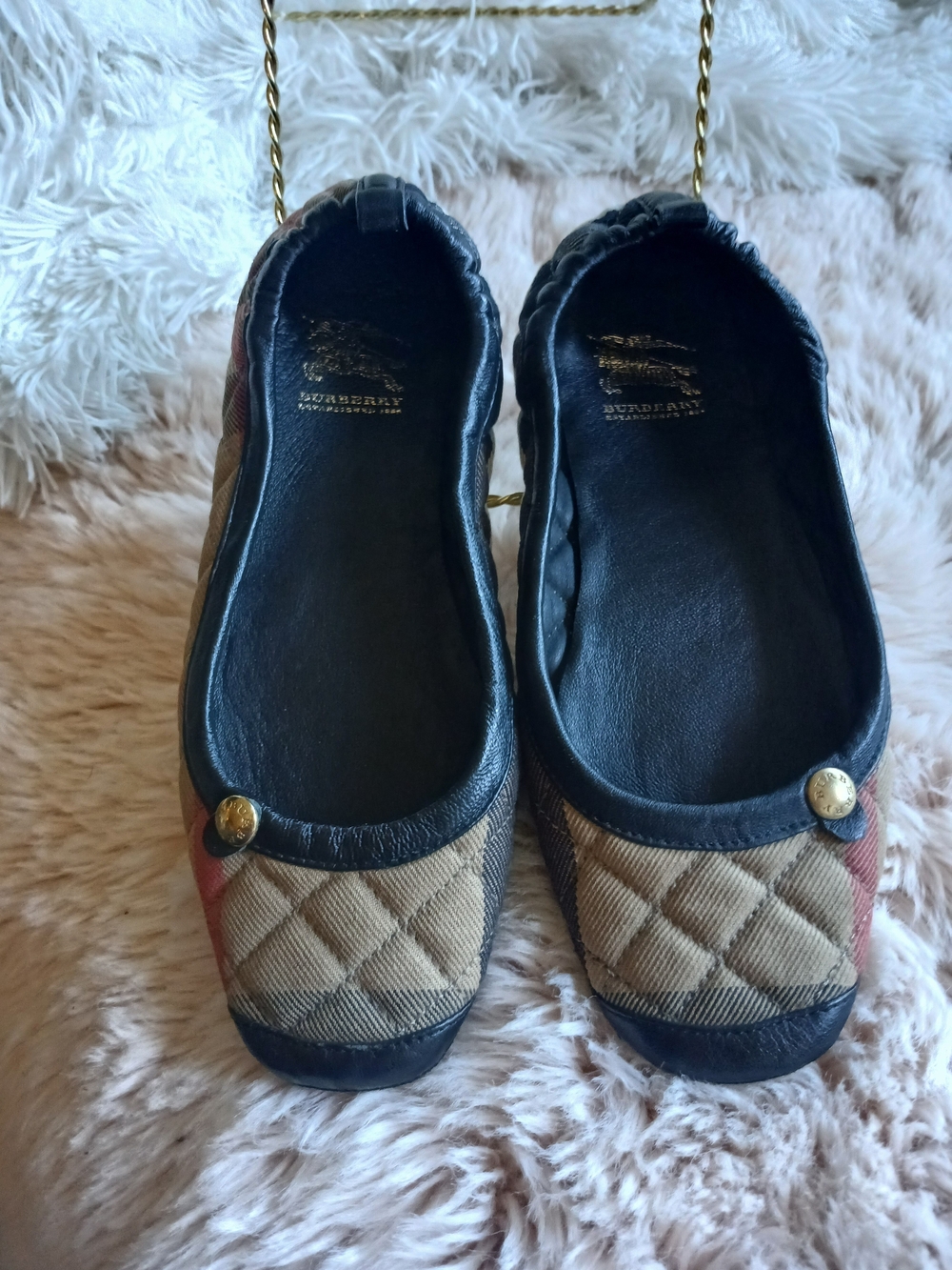 Burberry Quilted Check Ballet Flats in Beige and Black
